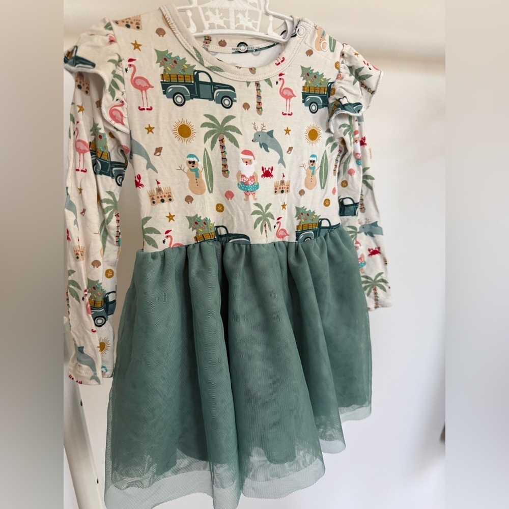 Holiday Bamboo Kids Dress with Green Skirt - Picture 1 of 2